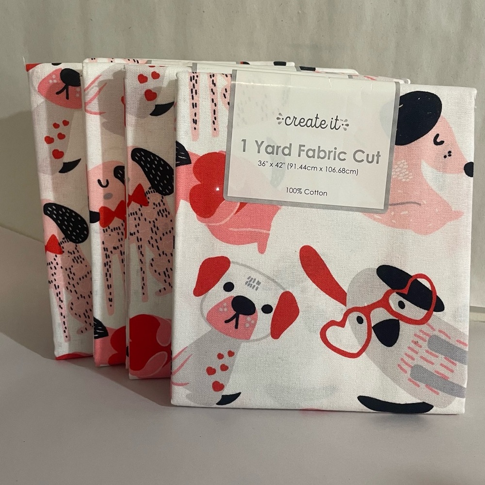 NWT Dog Fabric Bundle 4 Valentine Love Create It Bow WOW Yard Cut